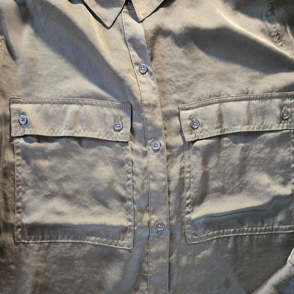 DKNY Classic Style Olive Green Satin Tunic Blouse SIZE XL - Picture 6 of 8